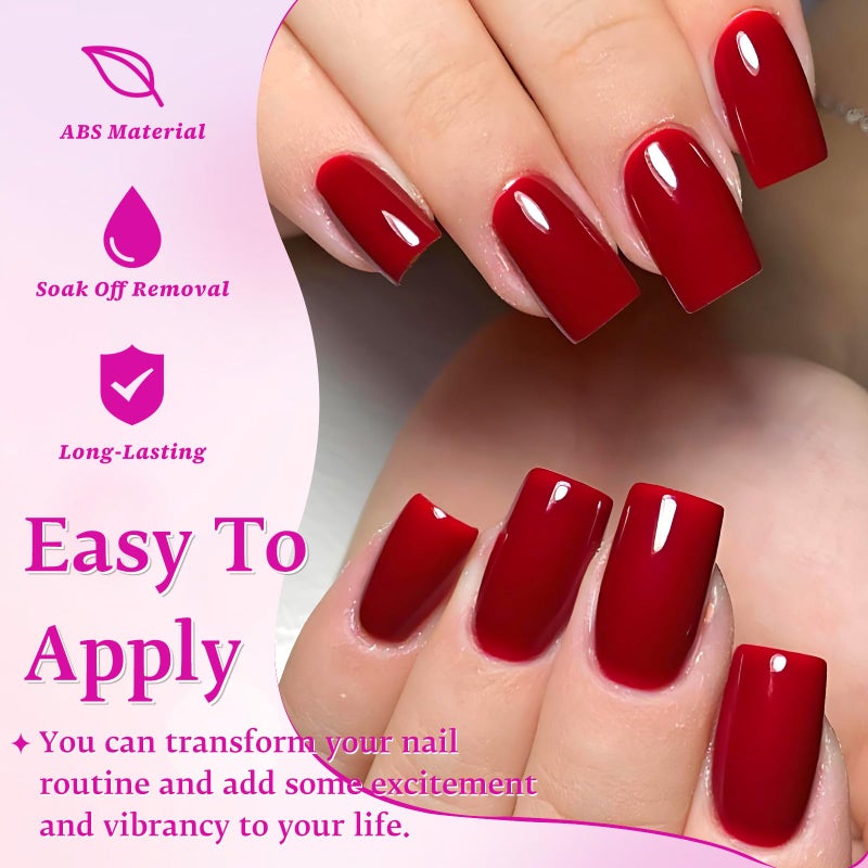 LuckForever 240pc Red Press on Nails Short Square Fake Nails with Adhesive Tabs, Square Nails Press ons Red Glue on Nails Short Acrylic Nails Stick False Artificial Fingernail for Women Girls - Image 3